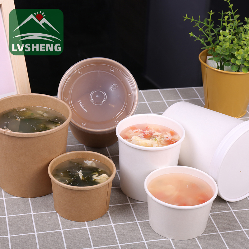 Lvsheng paper packaging lance un bol à soupe en papier kraft 100% compostable avec couvercle